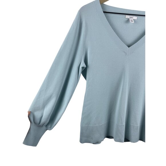 Lewit Women's Size Large Stretch Knit Balloon Bishop Sleeve V Neck Sweater Blue - Picture 6 of 10